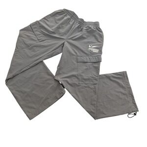 Nike Swoosh Cargo Pants Men's Medium Gray Nylon Wide Leg Bungee Hem Athletic